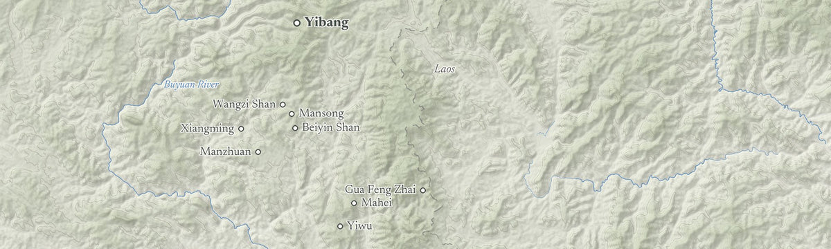 Terrain map strip of the yibang tea area with the places we work with