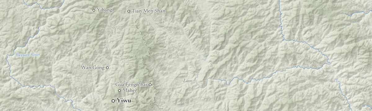 Terrain map strip of the yiwu tea area with the places we work with